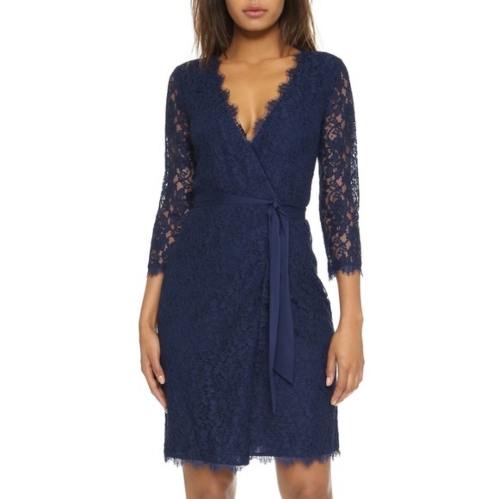 Diane Von Furstenburg Julianna 3/4 Sleeve Midnight Lace Dress